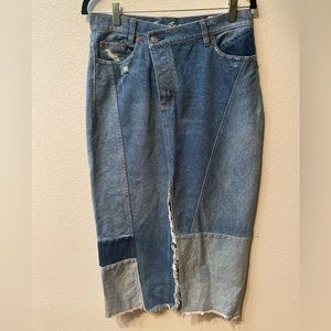 We The Free Tennyson Patchwork Denim Jean Midi Skirt 29 Free People
